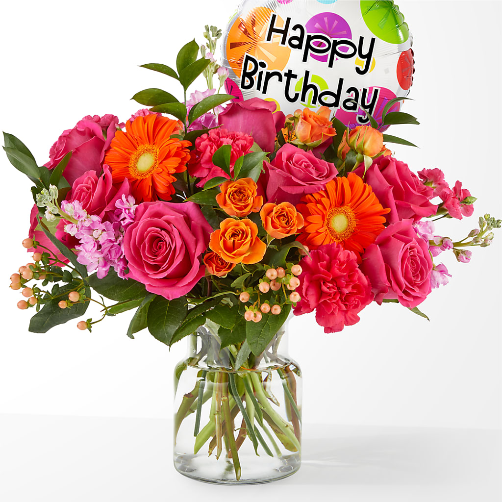 Fiesta Bouquet with Birthday Balloon – Flower Perez Llc, Allentown PA