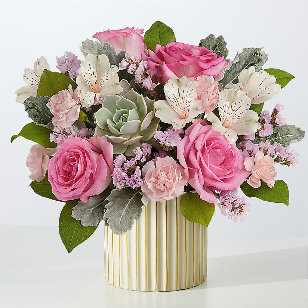 Dusty Rose Bouquet with Ivory Vase – Flower Perez Llc, Allentown PA