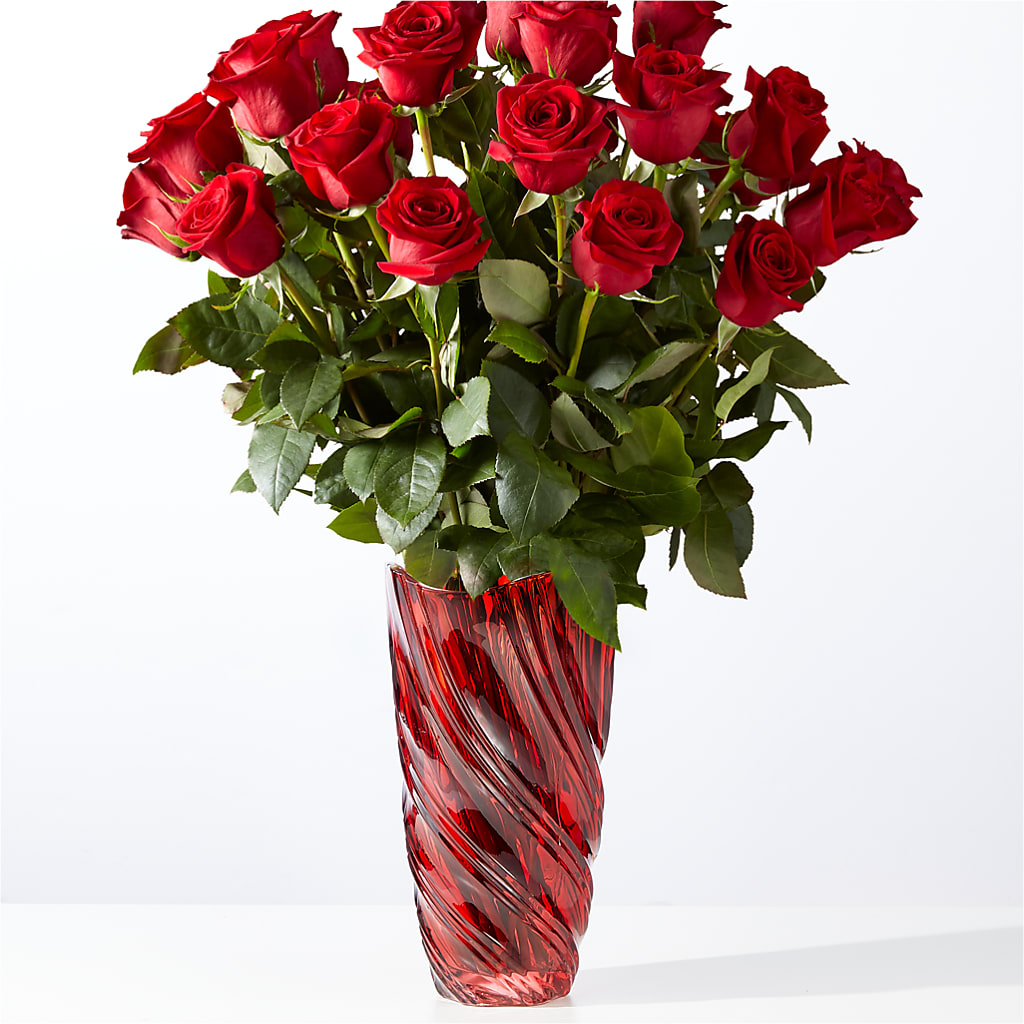 Classic Love Red Rose Bouquet with Luxe Swirl Vase – Flower Perez Llc, Allentown PA