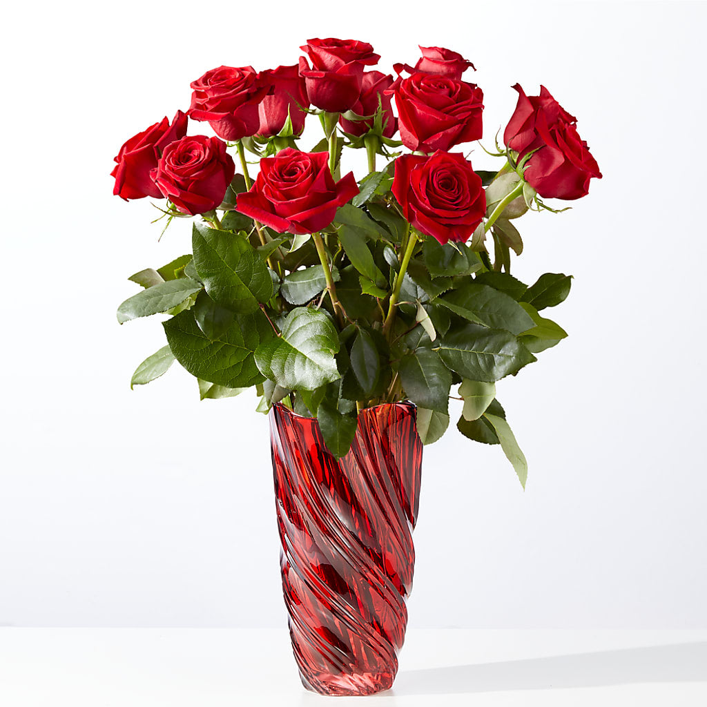 Classic Love Red Rose Bouquet with Luxe Swirl Vase – Flower Perez Llc, Allentown PA